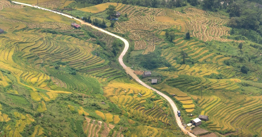 an aerial view of the side of a valley in china