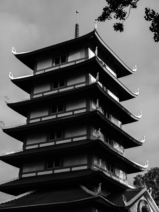 a pagoda is shown with trees in the background