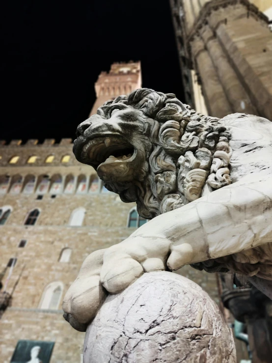 the building has stone lions in front of it