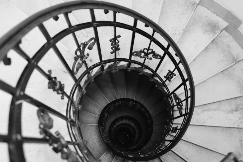 a black and white po of stairs from above