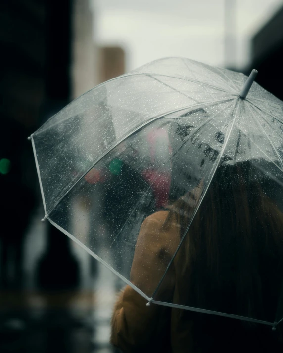 a woman with a clear umbrella on the street