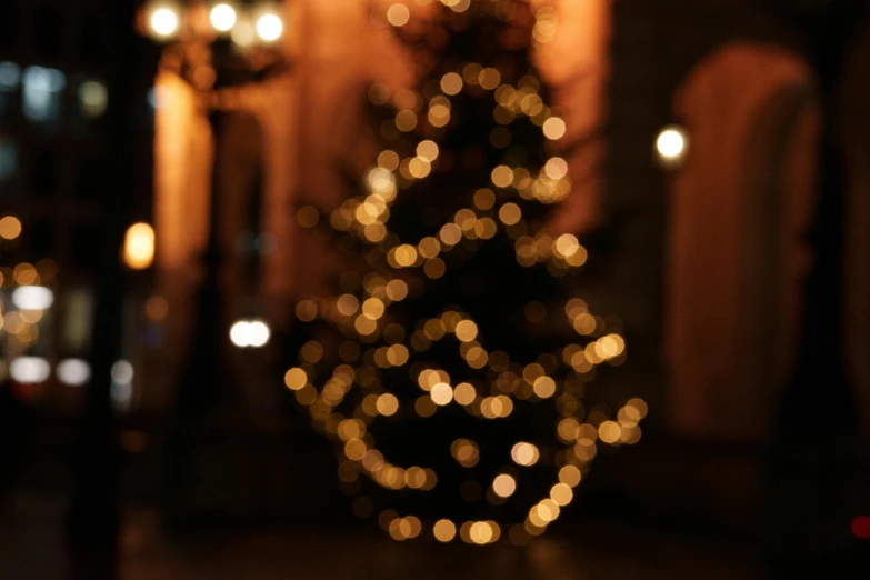 a blurred view of a christmas tree