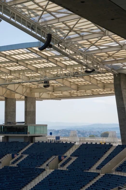 the inside view of a stadium with rows of seats