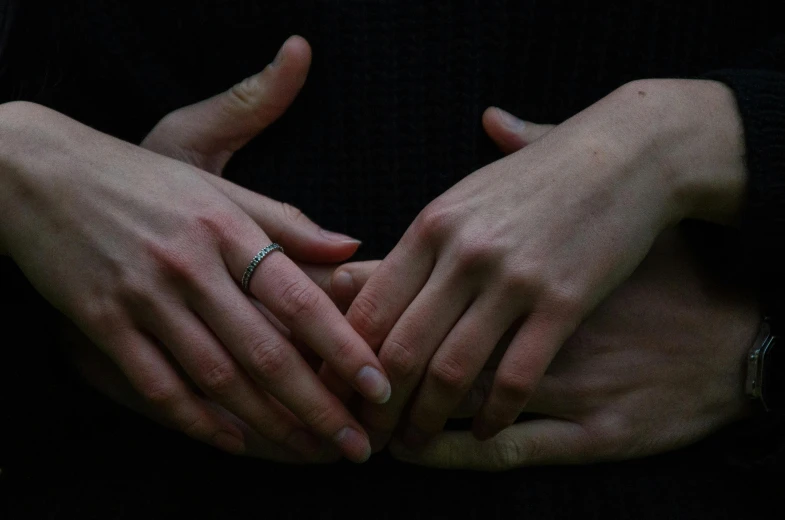 a couple is holding their hands together with their fingers