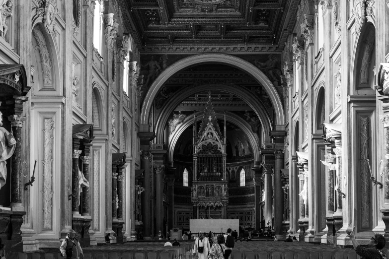 this is an old black and white po of the interior of a church