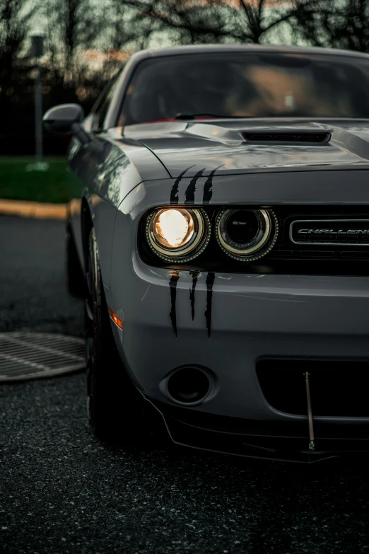 a close up s of the headlights on a car