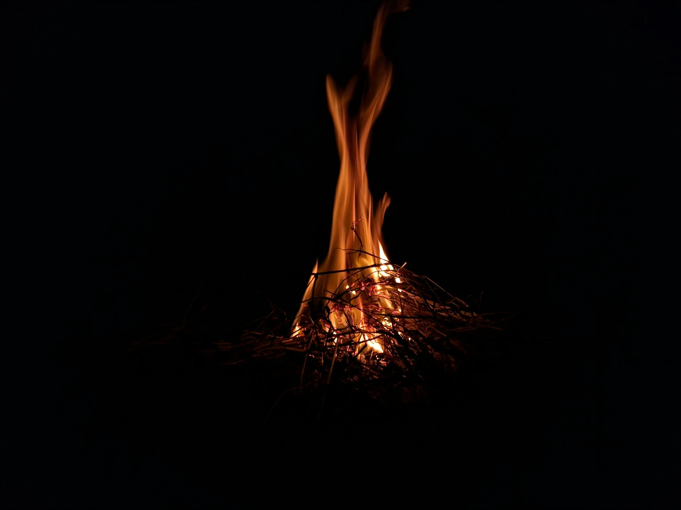 a fire is lit up in the dark