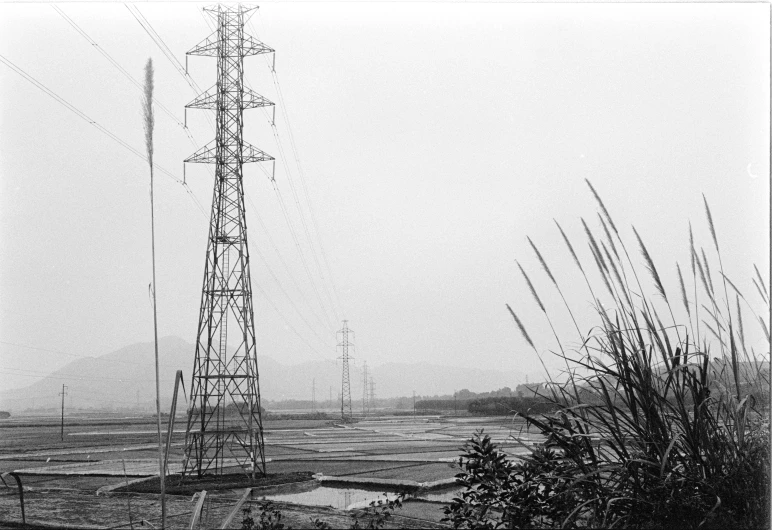 an image of the top of a tower with power lines in it