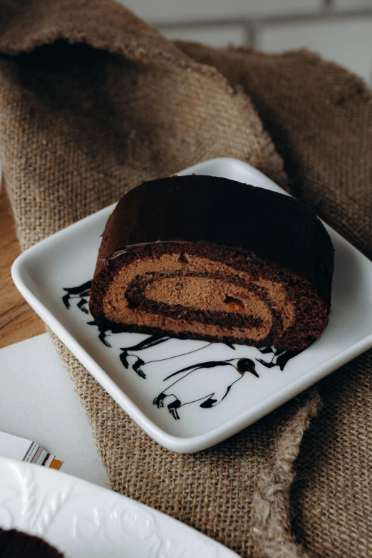 a chocolate piece of cake on a plate