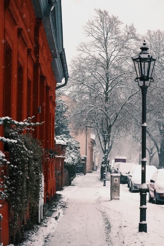 snowy streets and traffic on a cold day