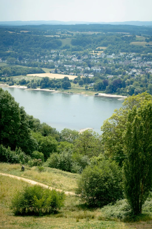 a view from a top of a hill over looking the water