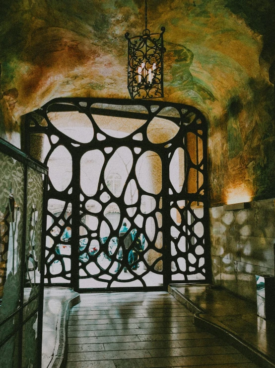 a light fixture hanging from the ceiling of a building