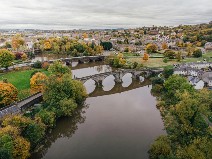 a bridge with arches spanning the width of a river