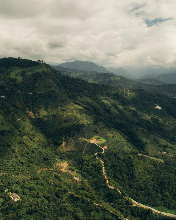 a mountain with trees on the side and mountains on top