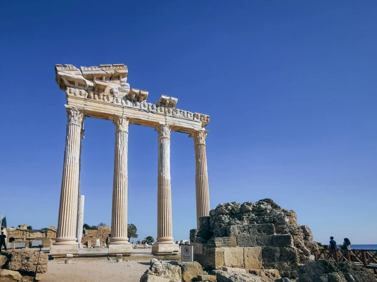 the ancient ruins are in a blue sky