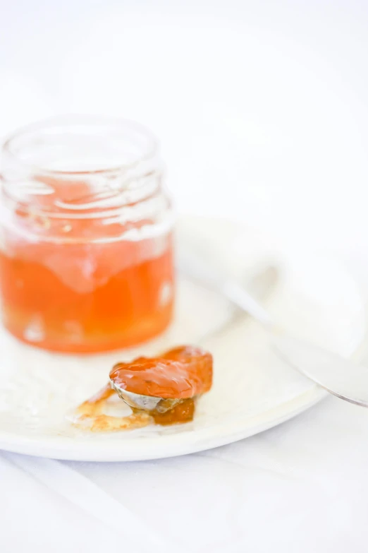 a plate with some jelly and a fork