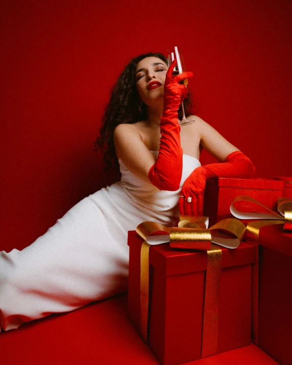 an image of woman with red gloves in christmas