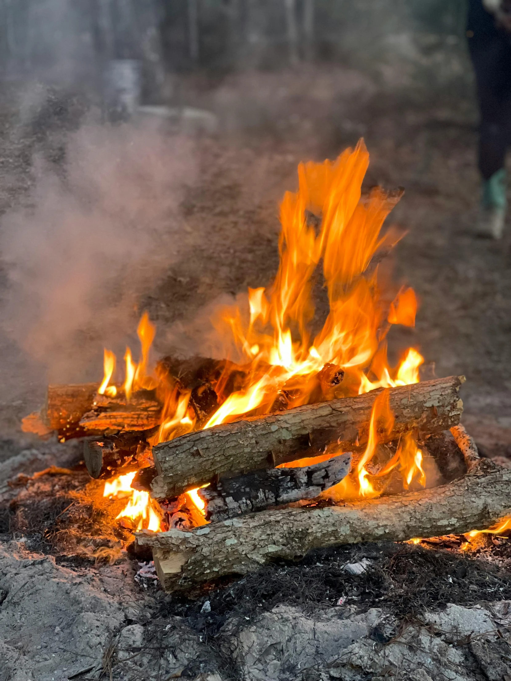 a camp fire is shown with lots of flames