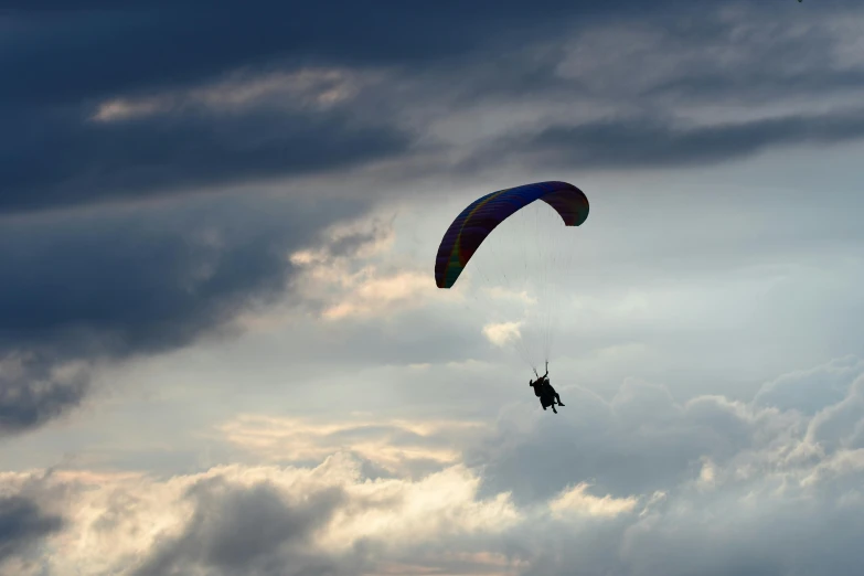 an image of a person para sailing under cloudy sky