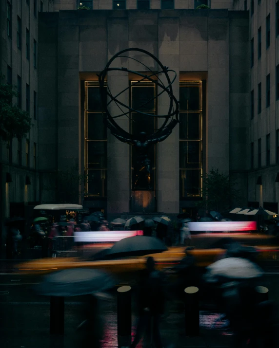 blurry view of a city street in the rain