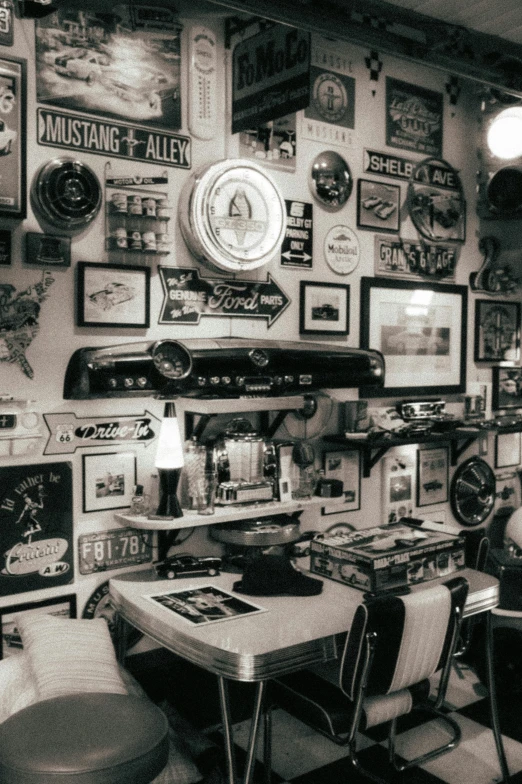 several framed artwork over a restaurant table