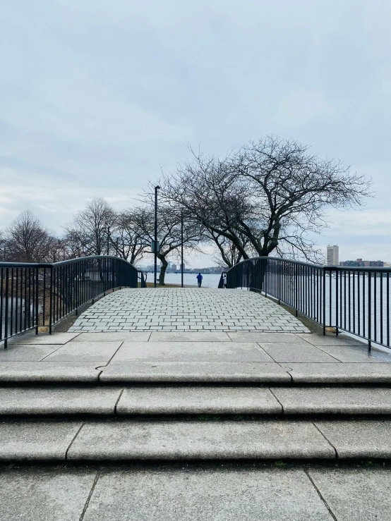 a stone walkway with some steps on it