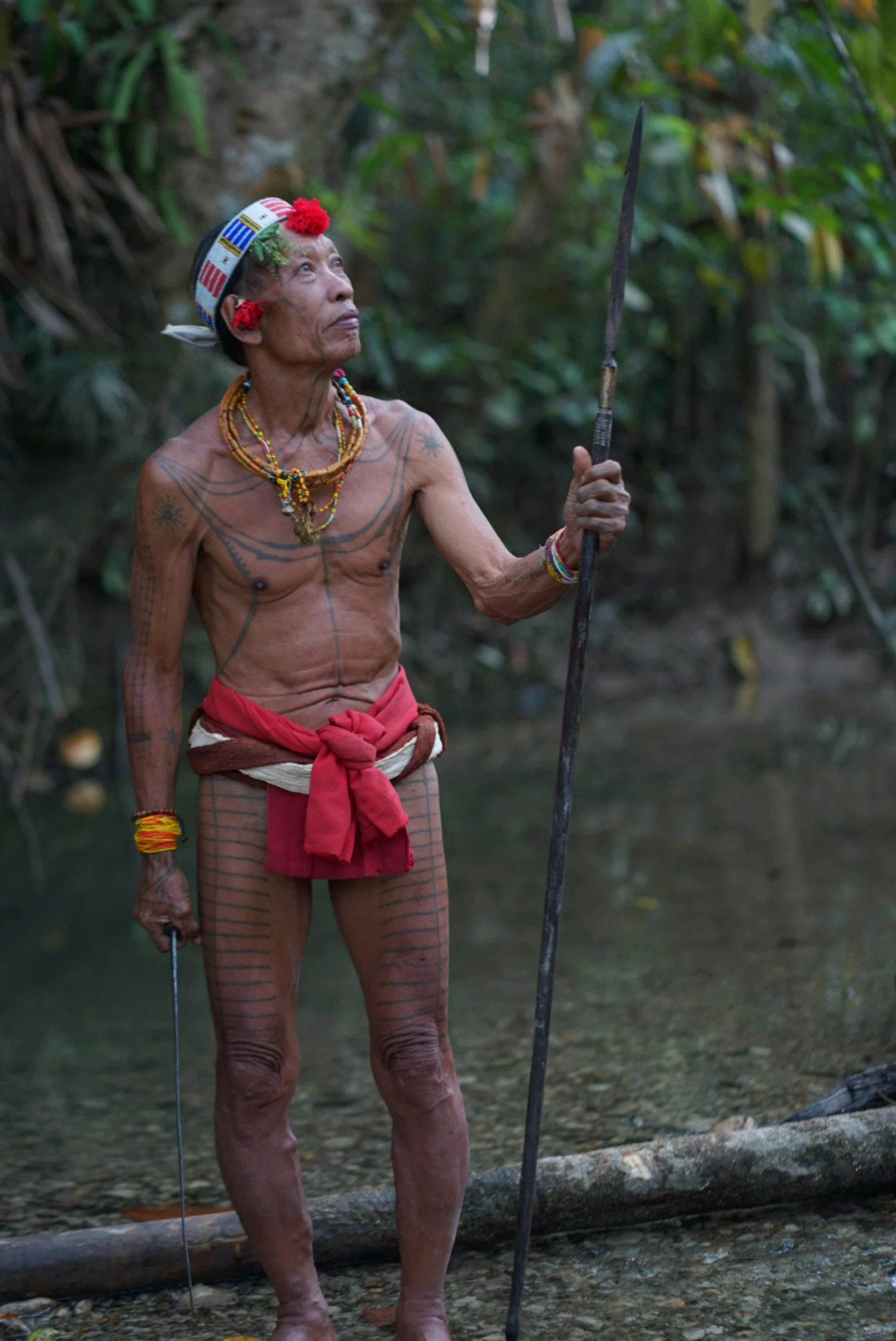 a man with  on standing in water