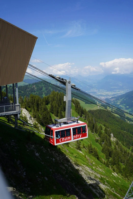 a cable car is going up a slope