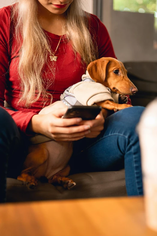 woman sitting on the floor holding a dog wearing a hat