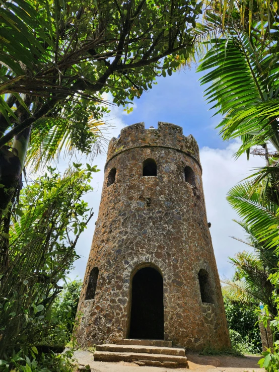 a large tower in the middle of a jungle