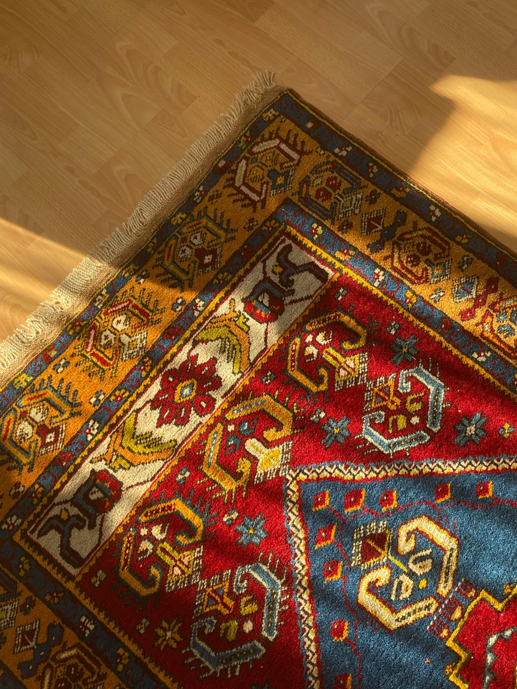 a rug on the floor is laying on it's side