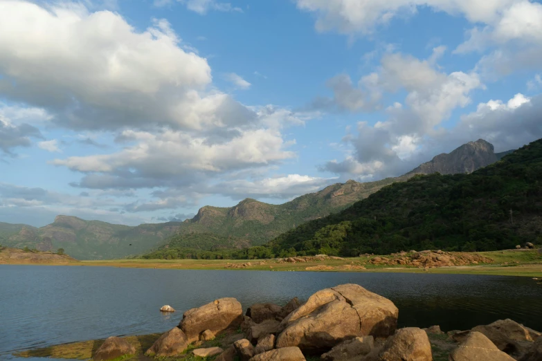 a large body of water surrounded by rocks