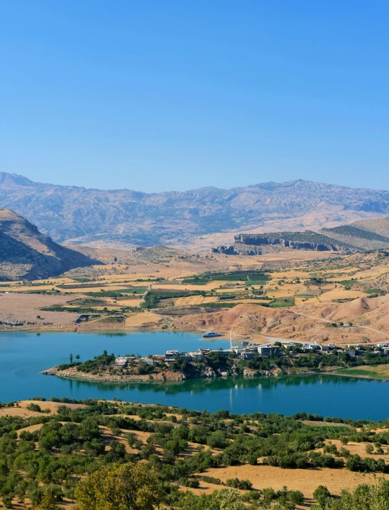 a scenic view of a lake and the mountains