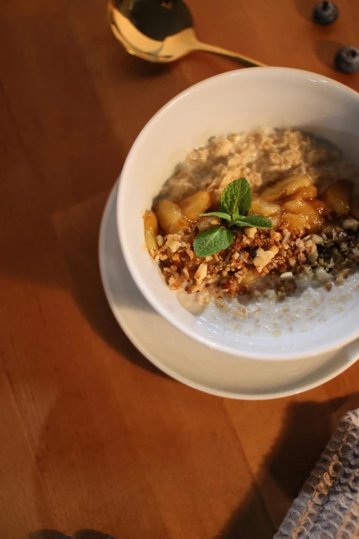 bowl of oatmeal with berries on table top