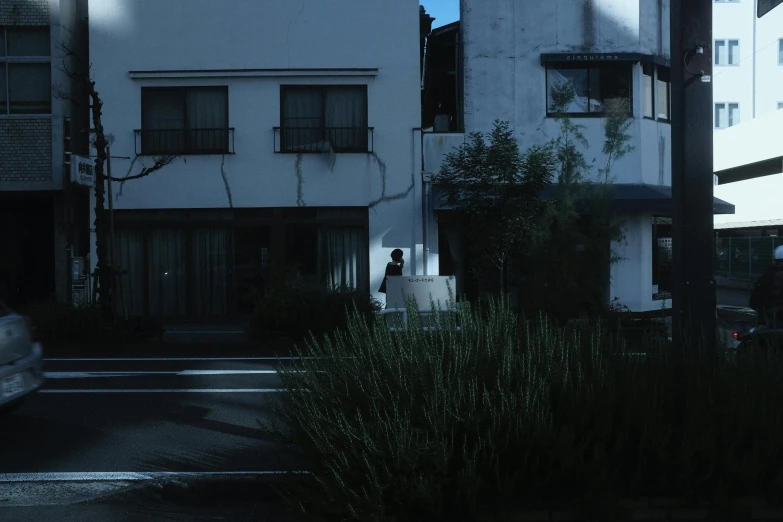 an old couple is standing on a hill by the streets