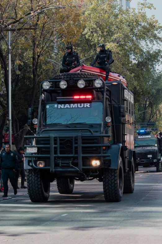 police officers in their armored vehicles on the street