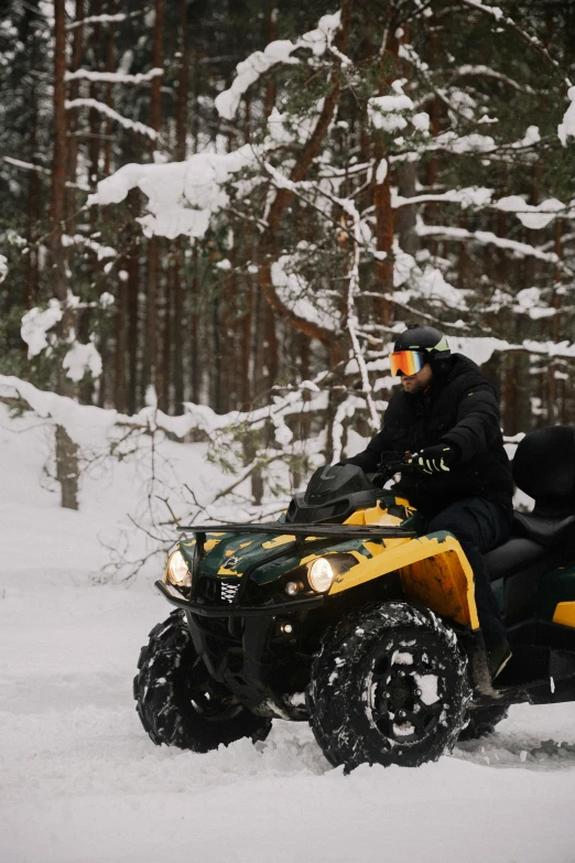 a person riding on a four wheeler in the snow