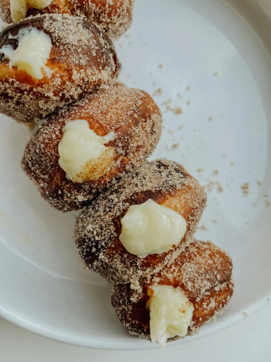 food arranged on a plate with powdered sugar