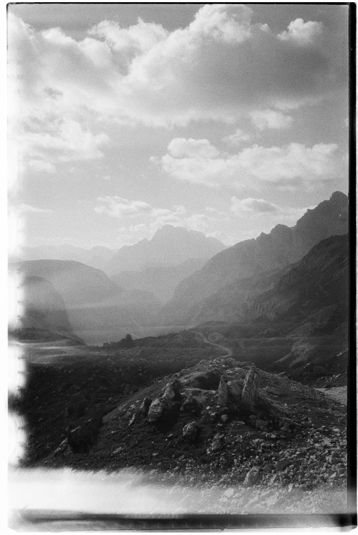 a black and white po of the mountains