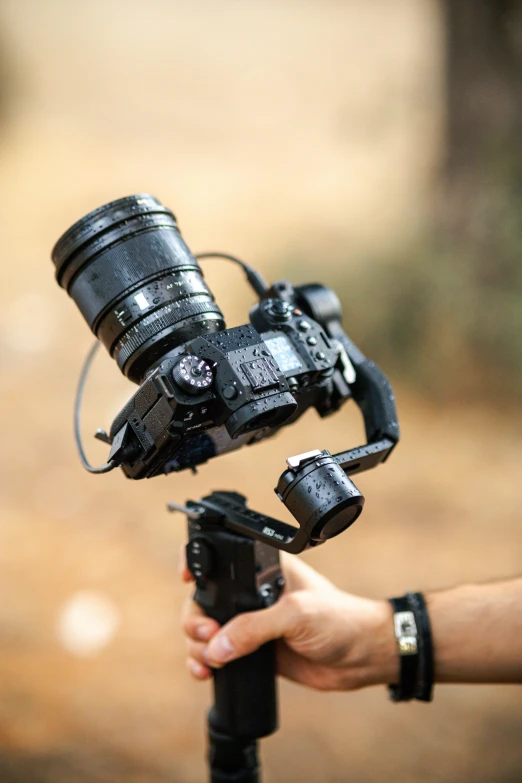 a person holding a camera near the camera's flash