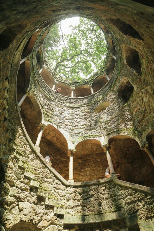 the inside of an old brick and stone building