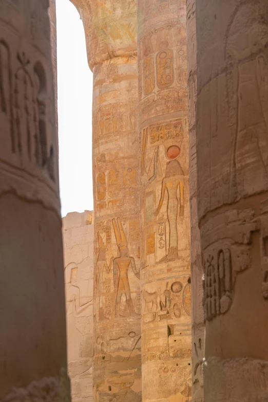 the large columns have egyptian carvings on them