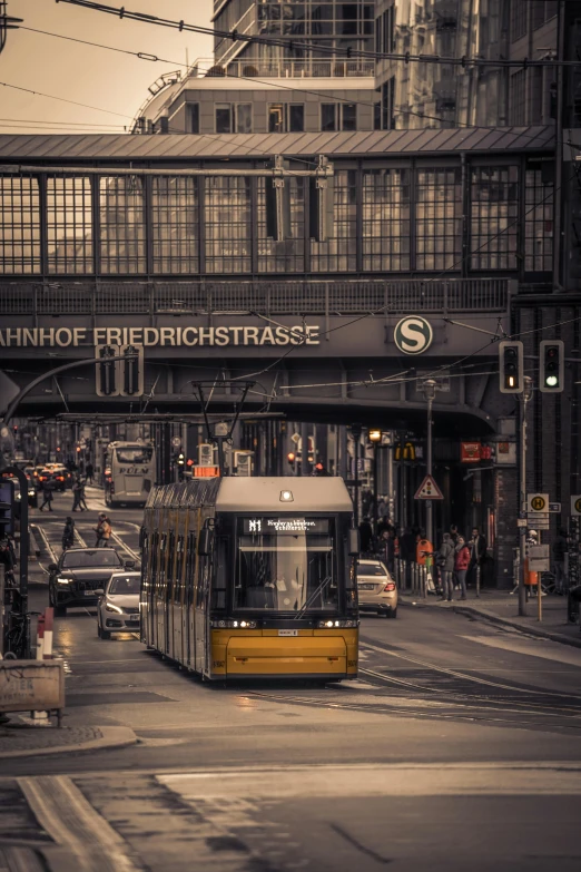 a public transit bus moving in the city