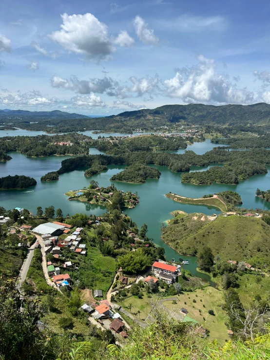 a view from above, showing a lake and the surrounding land