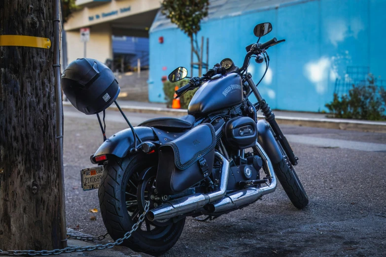 a very nice looking motorcycle by the street