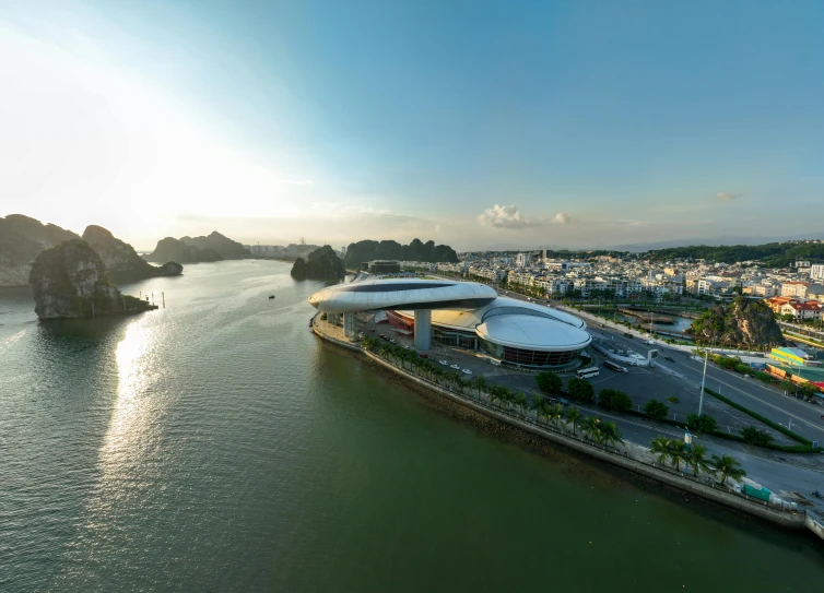 an aerial po shows an aerial view of a city along a river