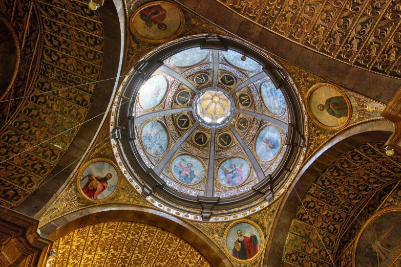 a close up of the ceiling of a large building