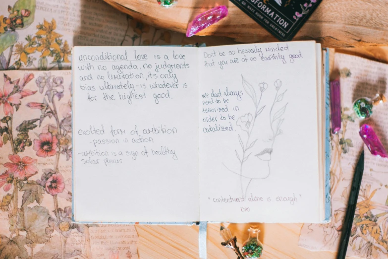 a book with writing in it sitting on top of a table