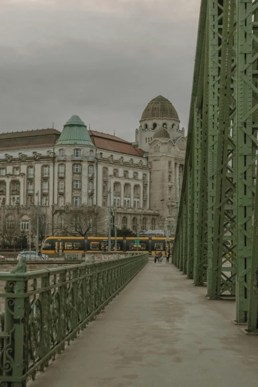 the bridge is connected to the old buildings