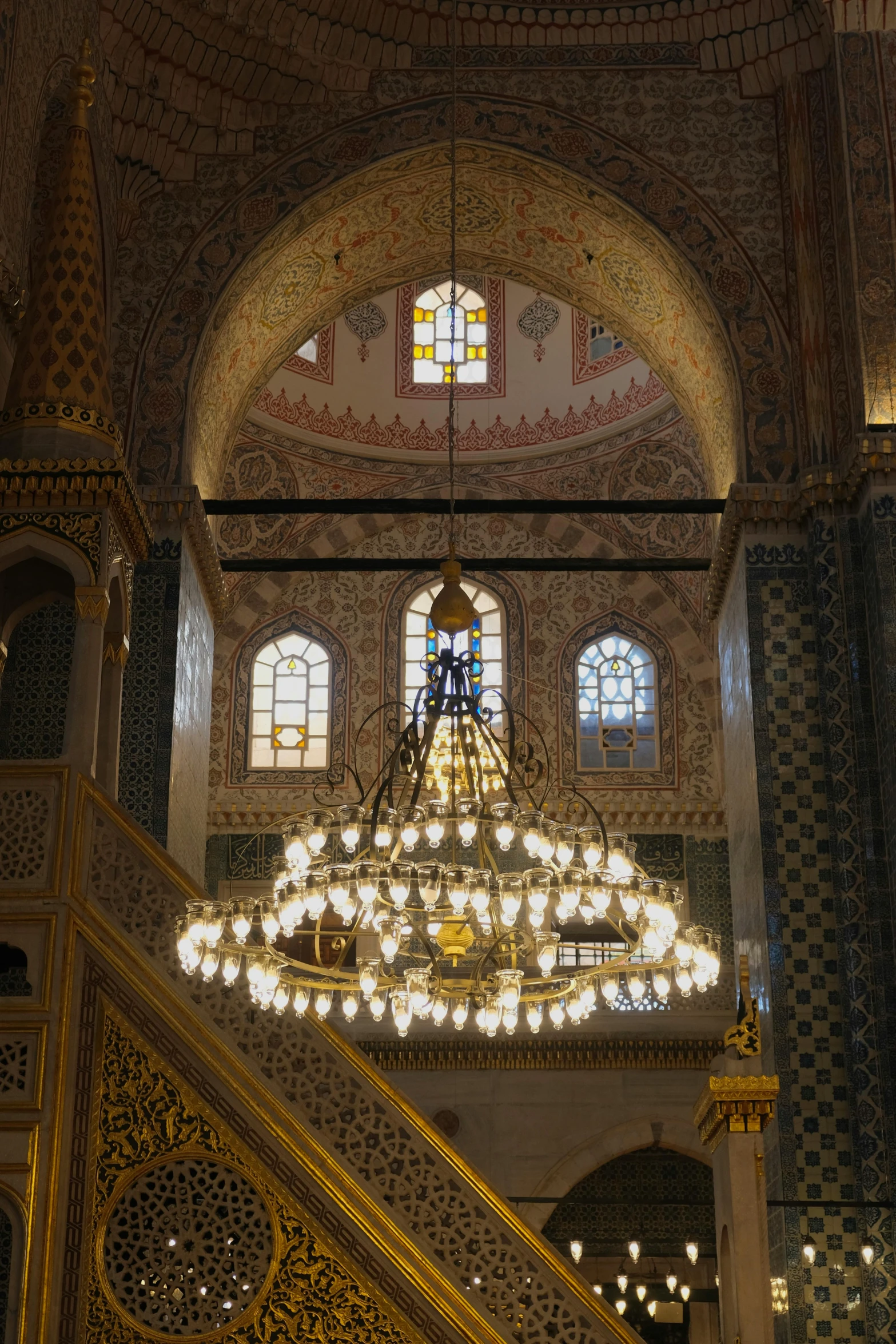 a staircase is illuminated with lights in the islamic style